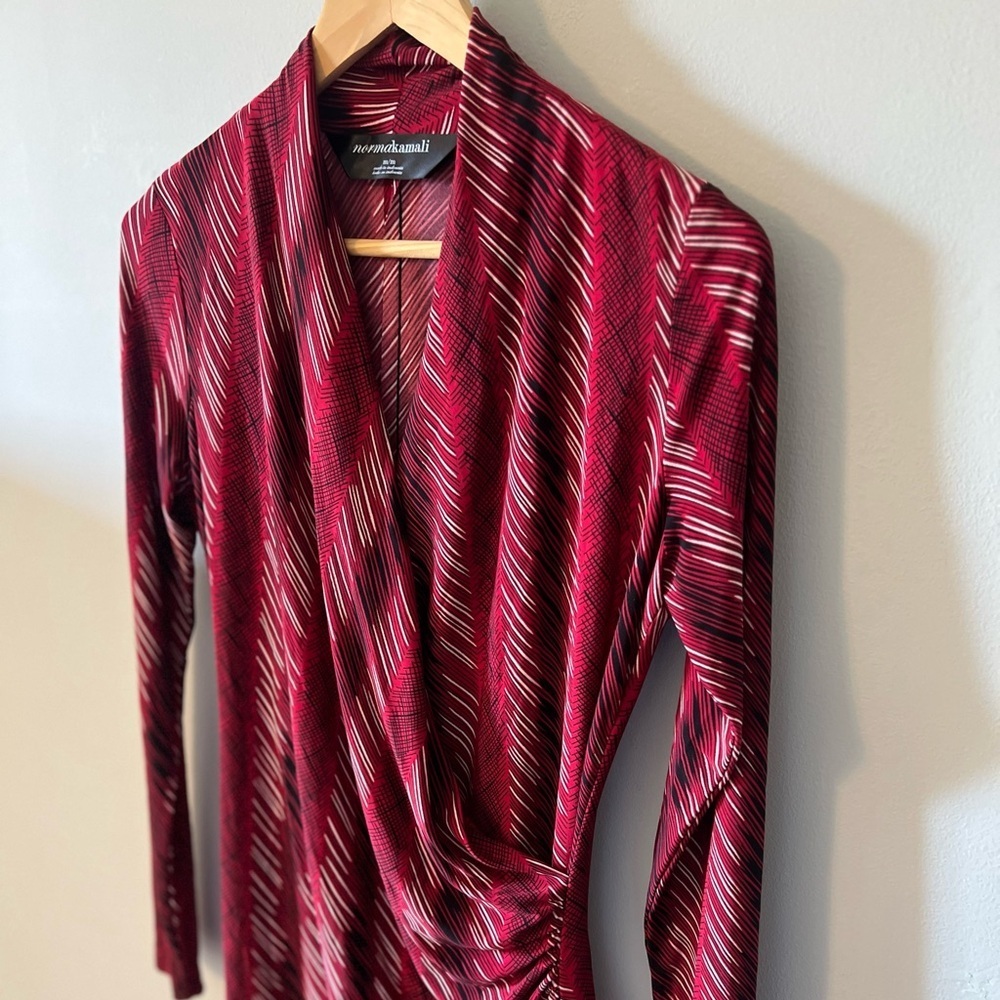 Norma Kamali Printed Wrap Dress Red Stripe Size Medium - Picture 2 of 12